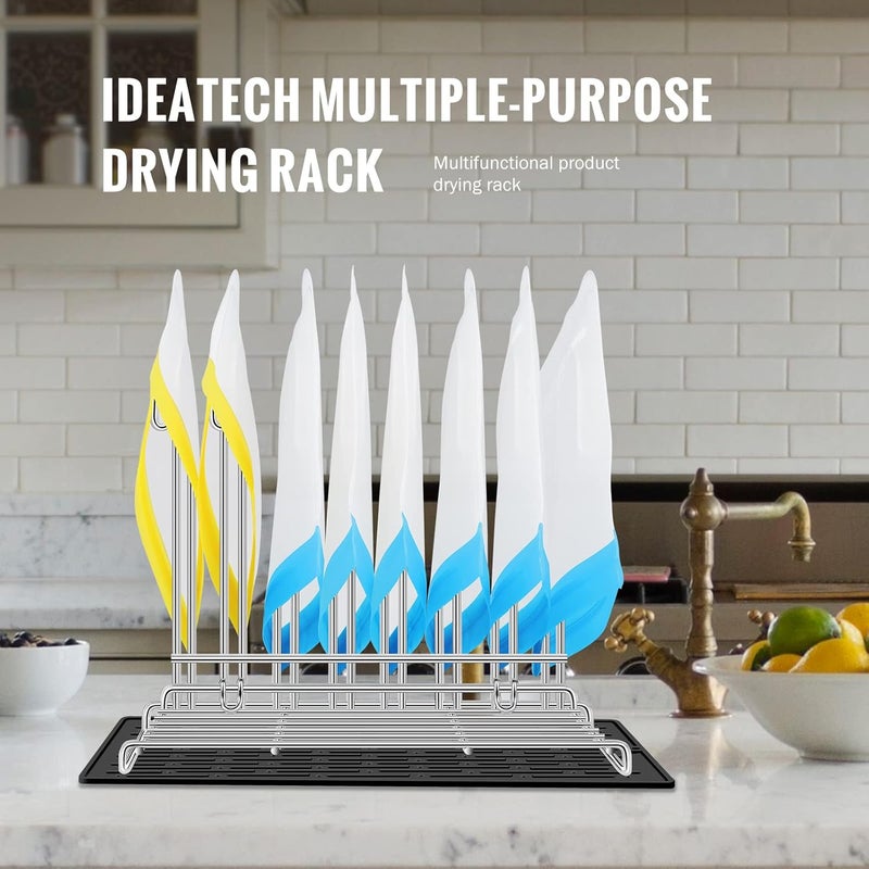 IDEATECH Reusable Bag Rack with Cup Drying Mat,Plastic Bag Dryer Rack Dish Drying,Collapsible Kitchen Counter Storage Organizer Sponge Holder,Dryer Rack for Silicone Storage Bag,Kitchen Must Have - Image 3